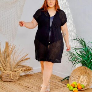 Saída de Praia Plus Size em Tricô de Malha – Leve, Fresca e Estilosa!